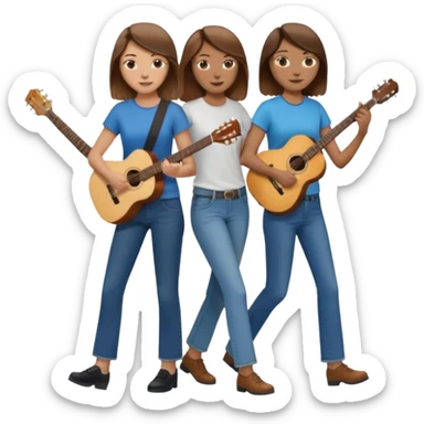 based on emoji style, like this "💁🏻‍♀️" "💁🏽‍♂️" "💁🏻", two people walking together. one is brown-haired woman, wearing business casual, holding a guitar. Another one is a non-binary person, wearing t shirt and jeans, and the second person doesn't have anything on their hands. sticker