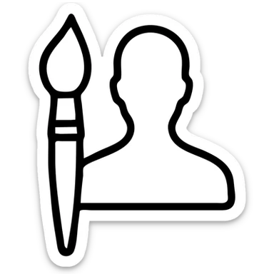 A paintbrush morphing into a metal human silhouette, symbol of artistic identity sticker