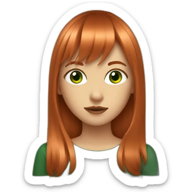 a girl with copper hair and green eyes with bang sticker