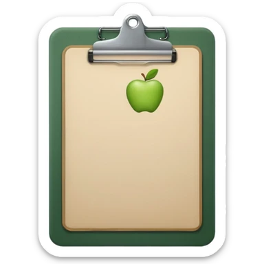 emoji of dark green clipboard with light beige paper, no text, Apple emoji style sticker