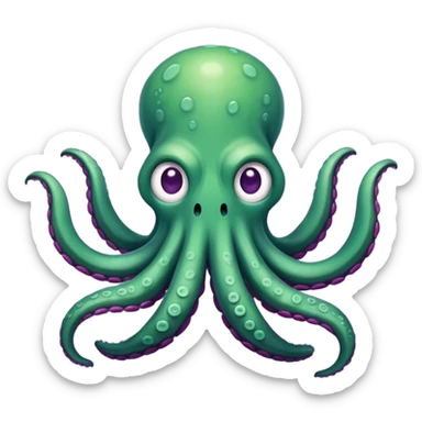 crea un emoji di un kraken cattivo verde con sfumature viola sticker