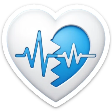 Minimal medical AI logo emoji, heart or shield shape, broken ECG line stylized as letters AI, flat vector style, clean modern healthcare design, blue and white, trustworthy, simple sticker