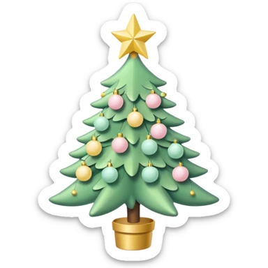 a pastel green christmas tree with pastel ping and white christmas orbs and a yellow star sticker