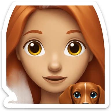 Redhead girl with blue eyes and long-heared red dachshund  sticker