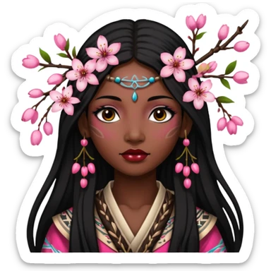 tribal woman with cherry blossom sticker