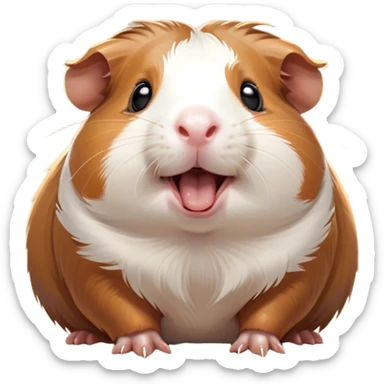 Cinematic Cute Yawning Brown and White Banded Guinea Pig Portrait Emoji, Head tilted slightly with a dramatic, wide-open yawn, revealing a soft, banded coat of brown and white with tiny, droopy ears, round dark eyes barely open in drowsy contentment, Simplified yet irresistibly adorable features, highly detailed, glowing with a soft, cozy glow, high shine, relaxed yet expressive, stylized with a touch of whimsy, bright and endearing, soft glowing outline, capturing the essence of a sleepy yet affectionate guinea pig, so drowsy it feels like it could stretch out of the screen and curl up for a nap! sticker