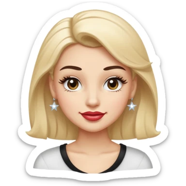A face with one raised brow, a smirk, and a wink. Long fake lashes, gloss that glows.  Maybe a tilted head pose with a hand-on-hip silhouette or a tiny sparkle accent to emphasize confidence. sticker