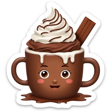 “hot chocolate emoji, whipped cream on top, chocolate shavings, cute, minimal, white background” sticker