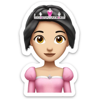 PRINCESS WITH WHITE SKIN, LONG STRAIGHT BLACK HAIR, WITH PRINCESS CROWN, WITH PINK PRINCESS OUTFIT sticker