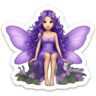 long purple hair fae dress with wings sitting on flower sticker