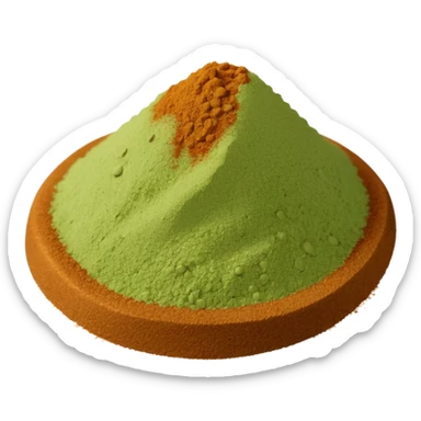 small mound or soft scatter of fine, light brown to beige-green powder with smooth matte texture and delicate speckling, slightly uneven surface, freshly ground spice, apple emoji style, soft lighting, subtle shadows, transparent background, emoji scale sticker