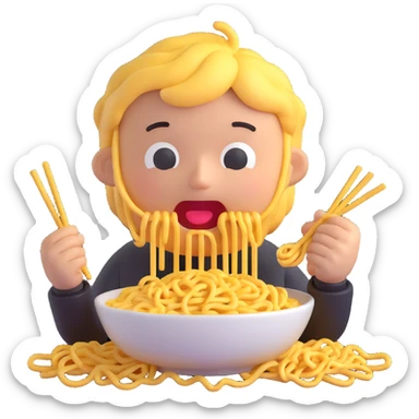 super programmer eating noodles while coding, microsoft style 3d fluent emoji sticker