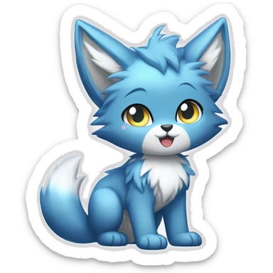 a shiny sparkle-furry fur-sona kemono-style-chibi-style cat-fox-Fakémon-hybrid full body sticker