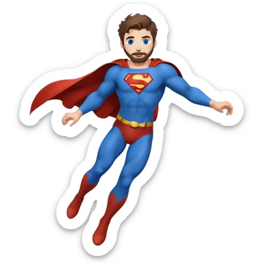 flying superman，full body, blue eyes, redish brownish messy hair, trimmed facial hair sticker