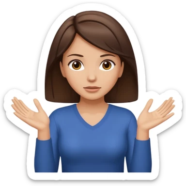 Woman 2 hands shrugging with brunette hair and light tan skin sticker