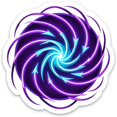 futuristic minimalistic logo icon, abstract glowing storm swirl made of neon purple (#8B5CF6) and cyan (#00E0FF) lines, representing Storm team energy and speed, digital lightning core, dark background, no face, tech-style emblem, 1:1 aspect ratio sticker