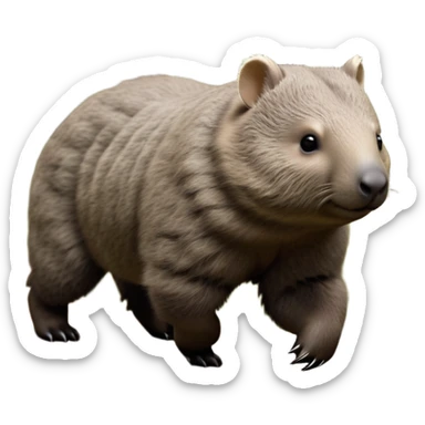 cinematic-stout wombat-realistic-fluffy full-body-waddling-emoji,-stout-muscular-frame-covered-in-coarse-brown-fur,-short-powerful-legs-trotting-determinedly-through-bushland,-round-dark-eyes-filled-with-calm-confidence,-tiny-rounded-ears-twitching-slightly,-strong-digging-claws-visible-on-sturdy-paws,-simplified-yet-realistic-focused-features,-highly-detailed,-glowing-with-a-subtle-earthy-glow sticker