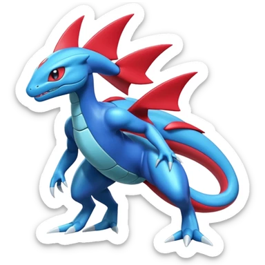Shiny Blue Smooth Glossy Soft Salamence-Inteleon-Scizor-Greninja-Genesect-Bisharp-Pokémon-Fusion, full body sticker