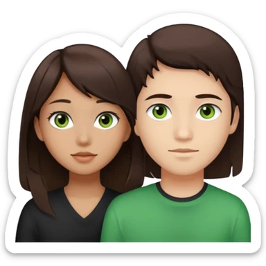 A darker Asian girl with brown eyes and dark brown hair, with her white boyfriend who has green eyes and light brown hair. sticker