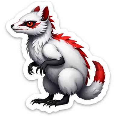 a white with black belly and red eyes exotic edgy vernid-fionbri-creature full body sticker