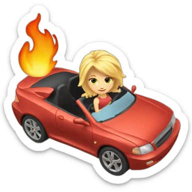 blonde female driving car Turbo with cool flames  sticker