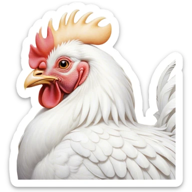 Meme-Worthy Cute Sleeping White Rooster Portrait Emoji, Head resting peacefully with a contented smile, showcasing a robust build and a luxuriously soft pure white plumage, eyes shut in a serene, restful nap, Simplified yet hilariously adorable features, highly detailed, glowing with a soft, drowsy light, high shine, relaxed and utterly lovable, stylized with an air of playful laziness, bright and heartwarming, soft glowing outline, capturing the essence of a comically sleepy rooster, so meme-worthy it feels like it could instantly become the next viral sensation of adorable slumber! sticker