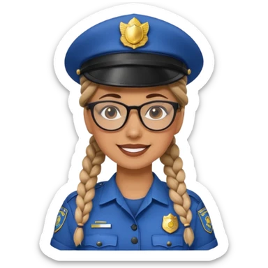 happy woman police with braided hair wearing hat, glasses  sticker