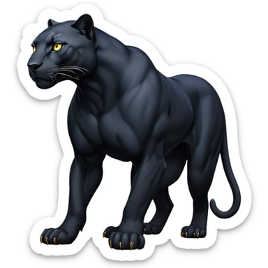 cinematic-panther-realistic-full-body-stalking-emoji,-sleek-midnight-black-coat-glowing-under-moonlight,-muscular-frame-moving-with-silent-power,-head-tilted-dramatically,-piercing-golden-eyes-filled-with-mystery,-simplified-yet-realistic-focused-features,-highly-detailed,-glowing-with-an-almost-sarcastic-glow sticker