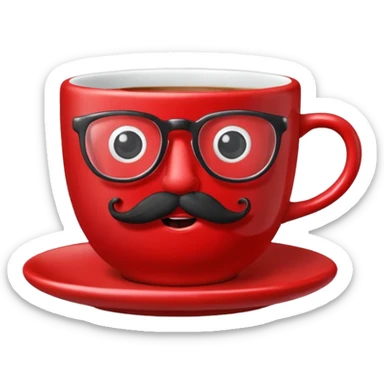 talking teacup red with glassess and mustache sticker
