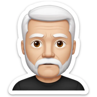 White haired muscled adult man with a black t-shirt. He has white beard with a short goatee. Dark brown eyes and some wrinkles. sticker