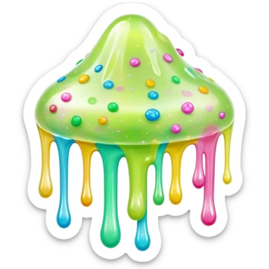 Cinematic Realistic Clear Slime Mixed with Sprinkles, ultra-transparent with suspended colorful candy-like specks, light refracting through each tiny piece, soft gelatinous texture catching highlights, stretching and bending in a mesmerizing way, glowing with a magical, almost surreal quality. sticker