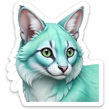 Colorful dark realistic tropical iridescent pale light jade-green, mint-blue, whitish pastel white glorious divine exotic cute cool beautiful shiny beautiful fantasy-caracal-civet-genet-sergal-vernid-Cacomistle-Trico-oncilla-animal-Fakémon-hybrid-fursona (full body) sticker