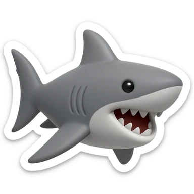 Edit the shark emoji to have a smooth, cartoonish, 3D emoji look in gray color, no legs, no sneakers, no background, just the shark with mouth open, inspired by the provided reference image. sticker