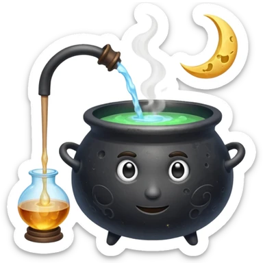 alchemy mage character stirring potion cauldron shaped like the moon sticker