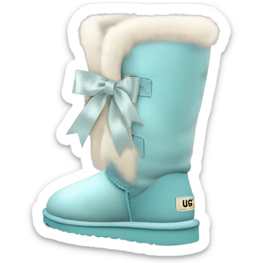 Tall Pair of lrobins egg blue fur Ugg boots with silk ribbon bow. sticker