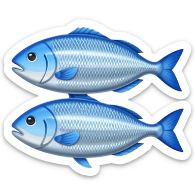 Fish dishes avatar in bright emoji-style illustration. Grilled fish, fillets, and seafood, blue and silver tones, simple shapes, flat design, fresh and flavorful. sticker