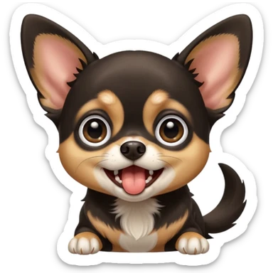 A high-resolution photo-realistic digital illustration of a cute black and tan chihuahua with big eyes yawning. sticker