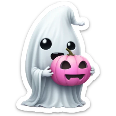 Cute ghost holding a pink pumpkin sticker