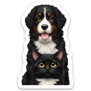 All Black cat with bernedoodle sticker