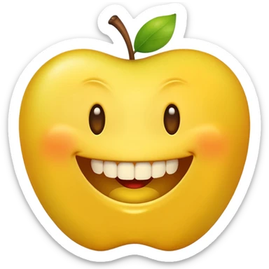 simple yellow emoji character with a big smile and shining gold teeth, Apple emoji style sticker