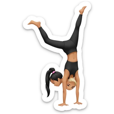 Girl wearing black gym clothes with black ponytail doing handstand  sticker