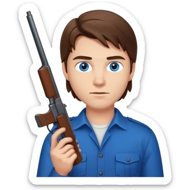 guy w medium long brown hair and blue eyes shooting himself sticker