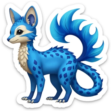 Feral Rare Fantasy vibrant tropical cobalt-blue and cyan Vernid-Trico-species-creature by LiLaiRa, random markings, tufted tail, tufted ears, full body sticker
