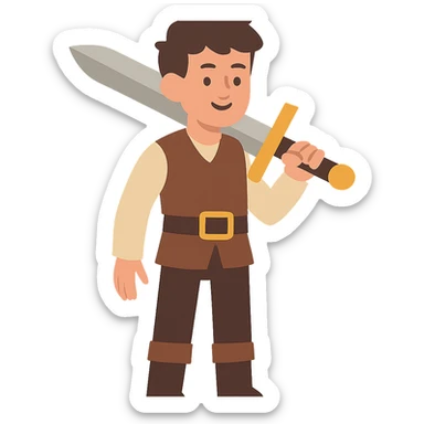 flat toon style man with broadsword sticker