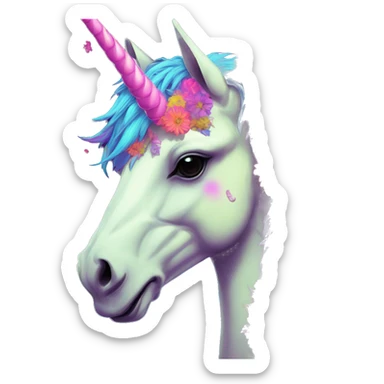 Trippy patchwork Zombie Pegasus unicorn psychedelic flowers floral groovy art neon rave raving sticker