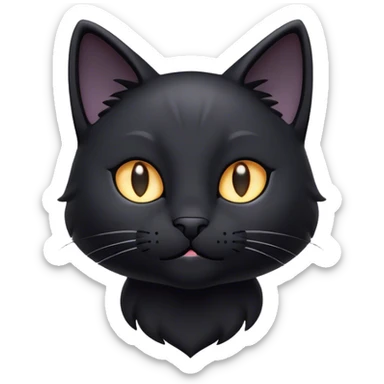 Cinematic Cute Black Cat Portrait Emoji, Head tilted playfully and inquisitively, sleek black fur with subtle hints of deep gray, Simplified yet adorable features, highly detailed, glowing with a warm, friendly glow, high shine, curious and affectionate, stylized with a touch of whimsy, bright and alert, soft glowing outline, capturing the essence of a mischievous yet loving kitten, so endearing it feels like it could pounce out of the screen and play! sticker