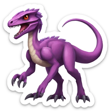 Anthro Mauve-maroon-red-violet-colored edgy anthro-genesect-velociraptor-scalie-sona-Fakémon-hybrid with a mane on head and back and horns full body sticker