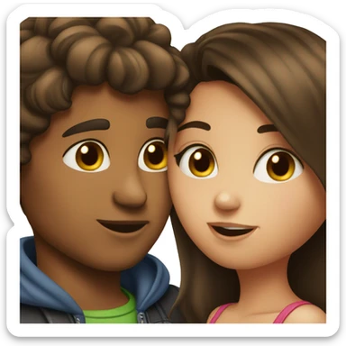 Boy brunette and girl brunette kissing  sticker