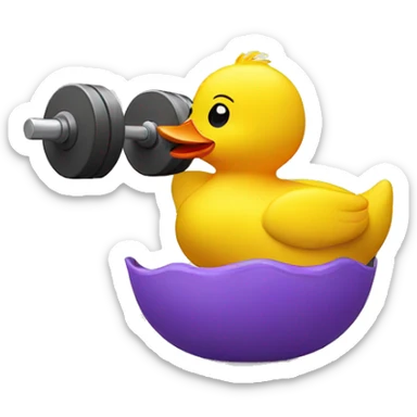 a sitting rubber duck, lifting weights, side view sticker