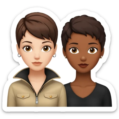 white woman brunette with a pixie hairstyle and black woman with long locks that looks more masculine sticker